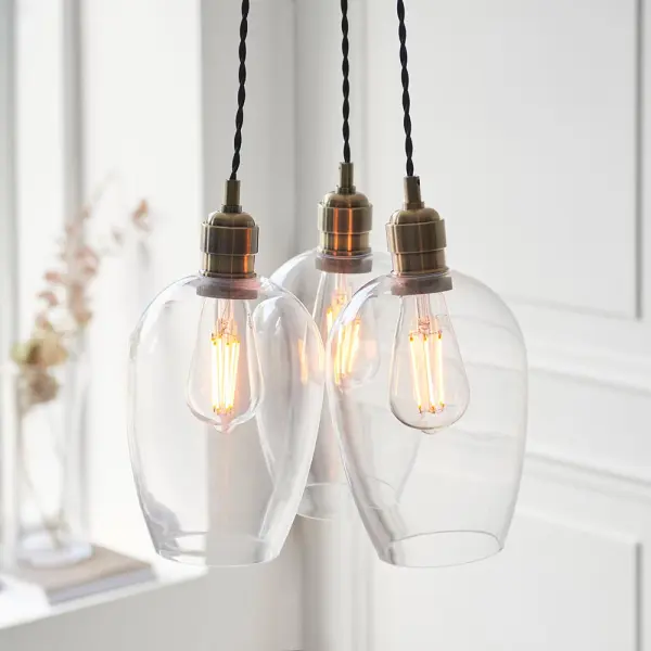 Mia Antique Brass 3 Light Cluster Pendant with Clear Glass Shades