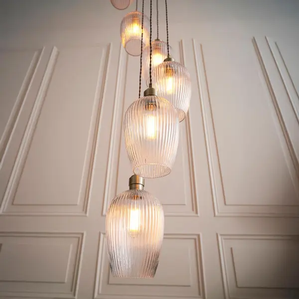 Millie Antique Brass 13 Light Pendant with Ribbed Glass Shades