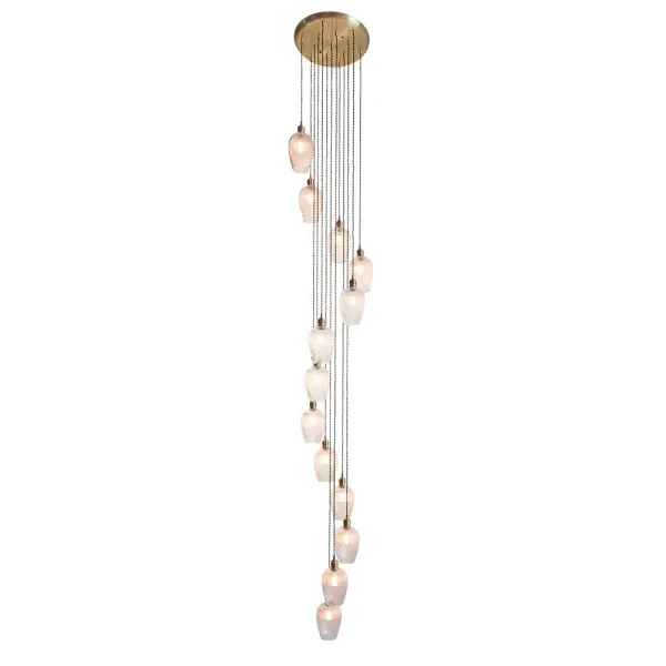 Millie Antique Brass 13 Light Pendant with Ribbed Glass Shades