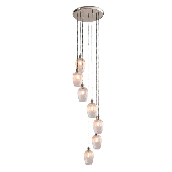 Millie Polished Nickel 7 Light Pendant with Ribbed Glass Shades