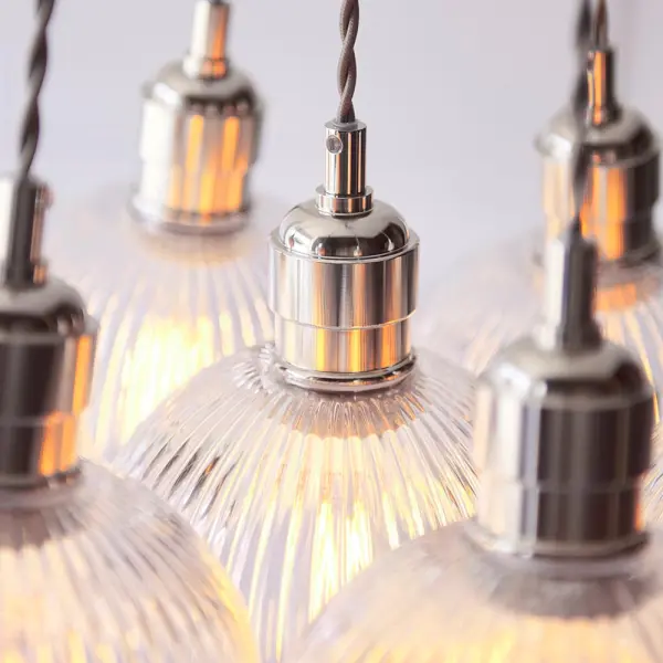 Mia Polished Nickel 7 Light Cluster Pendant with Ribbed Glass Shades