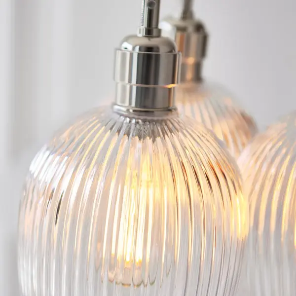 Mia Polished Nickel 3 Light Cluster Pendant with Ribbed Glass Shades