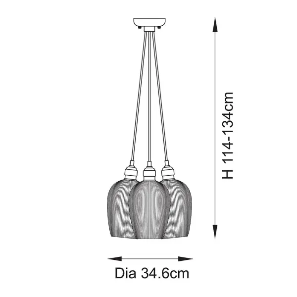 Mia Polished Nickel 3 Light Cluster Pendant with Ribbed Glass Shades