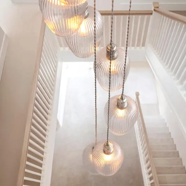 Millie Polished Nickel 13 Light Pendant with Ribbed Glass Shades