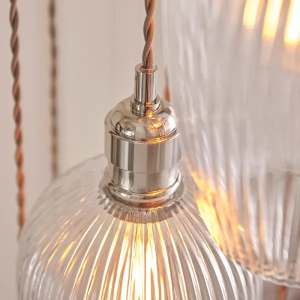 Millie Polished Nickel 13 Light Pendant with Ribbed Glass Shades