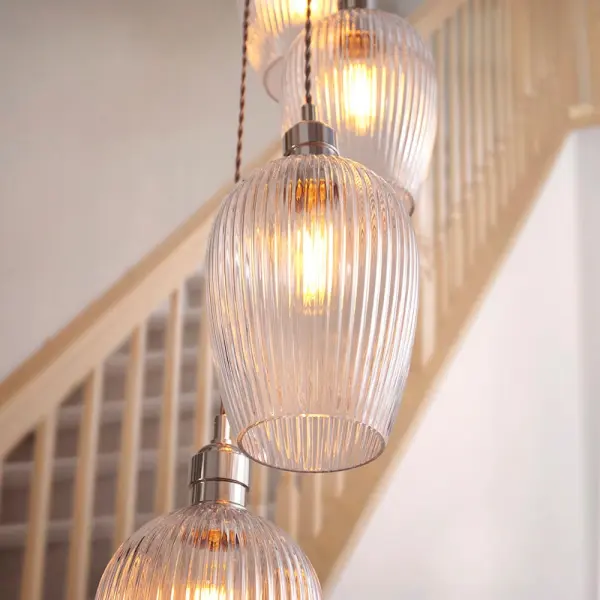 Millie Polished Nickel 13 Light Pendant with Ribbed Glass Shades
