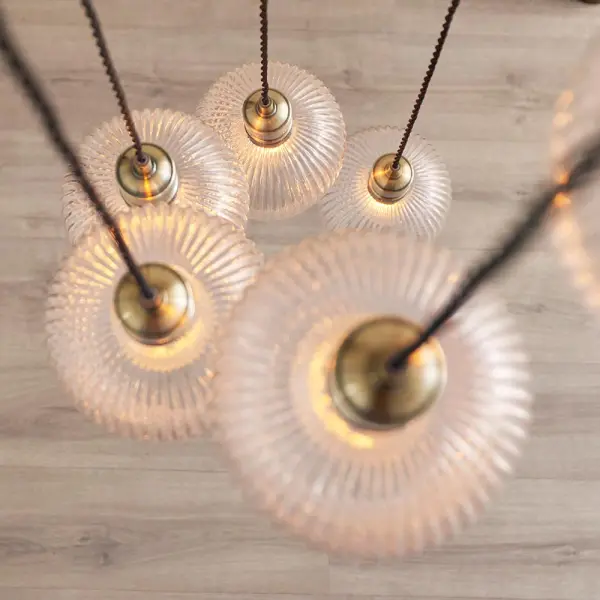 Millie Antique Brass 7 Light Pendant with Ribbed Glass Shades