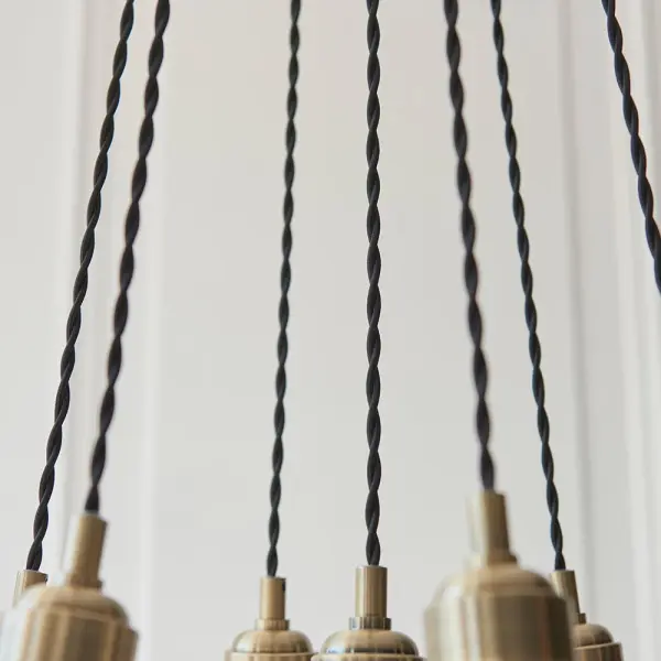 Mia Antique Brass 7 Light Cluster Pendant with Ribbed Glass Shades