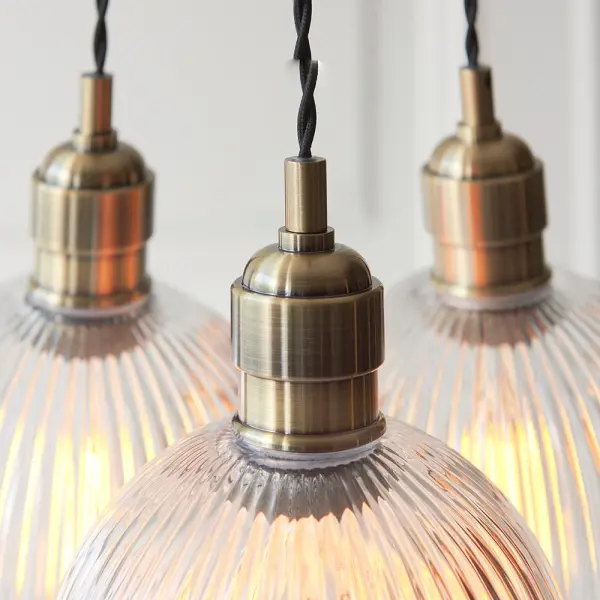 Mia Antique Brass 3 Light Cluster Pendant with Ribbed Glass Shades