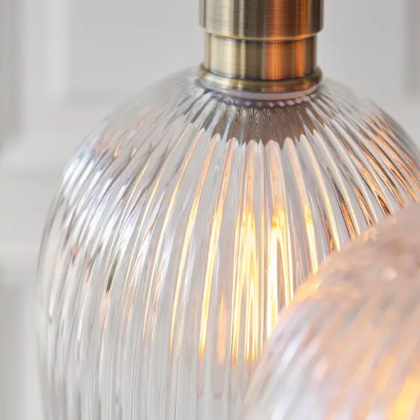 Mia Antique Brass 3 Light Cluster Pendant with Ribbed Glass Shades