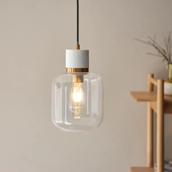 Travi White Volaskas Marble Pendant C/W Clear Glass