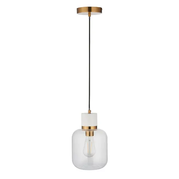 Travi White Volaskas Marble Pendant C/W Clear Glass