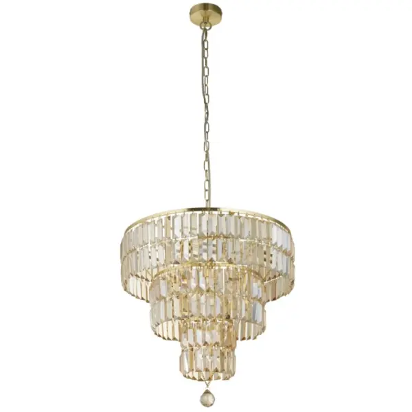 Empire Satin Brass 5 Light Chandelier With Bevelled Crystal Coffin Drops