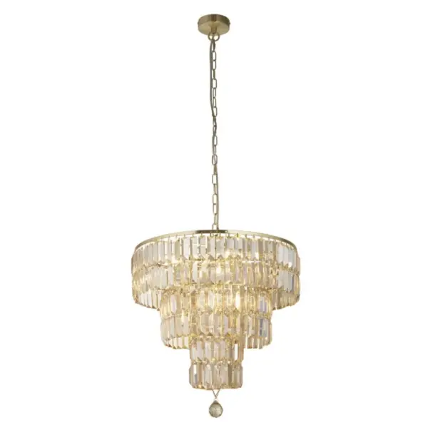 Empire Satin Brass 5 Light Chandelier With Bevelled Crystal Coffin Drops