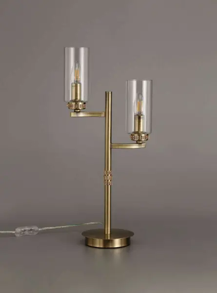 Ariel 2 Light Crystal Antique Brass Table Lamp
