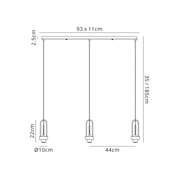 Meel 3 Light Antique Silver Bar Pendant