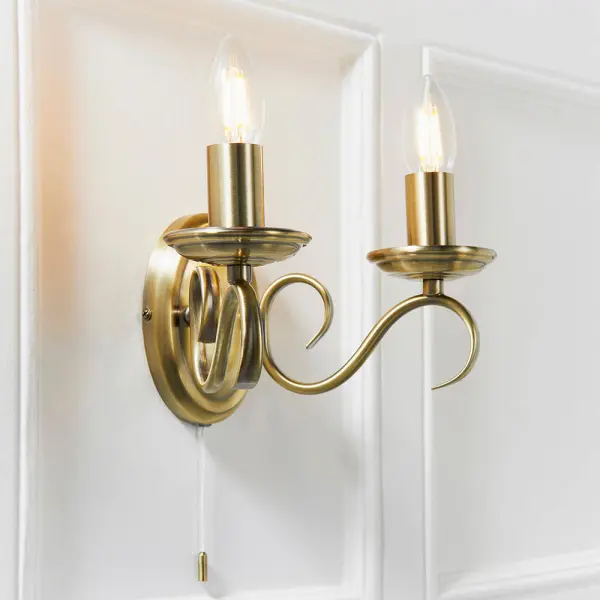 Bernice Double Wall Light in Antique Brass