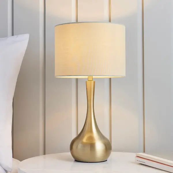 Piccadilly Touch Table in Brass Finish C/W Taupe Shade