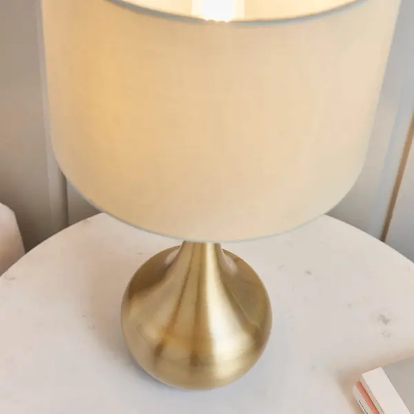 Piccadilly Touch Table in Brass Finish C/W Taupe Shade