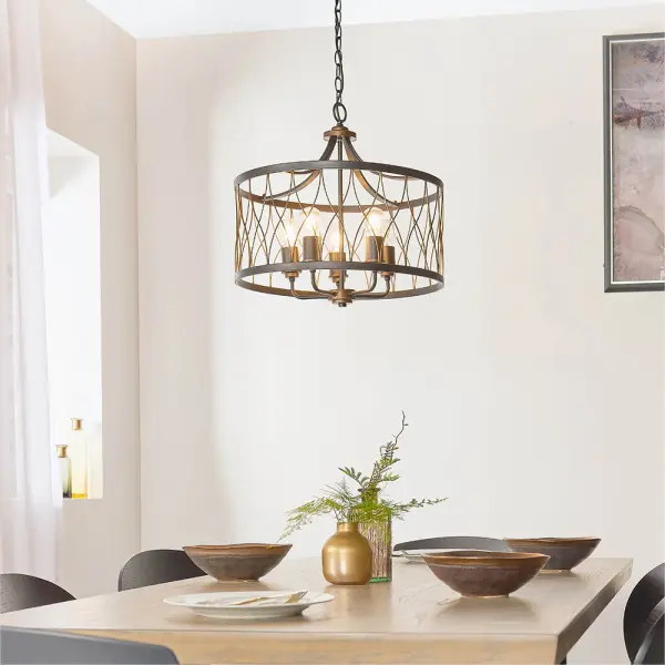Heston 5 Light Bronze & Matt Black Pendant