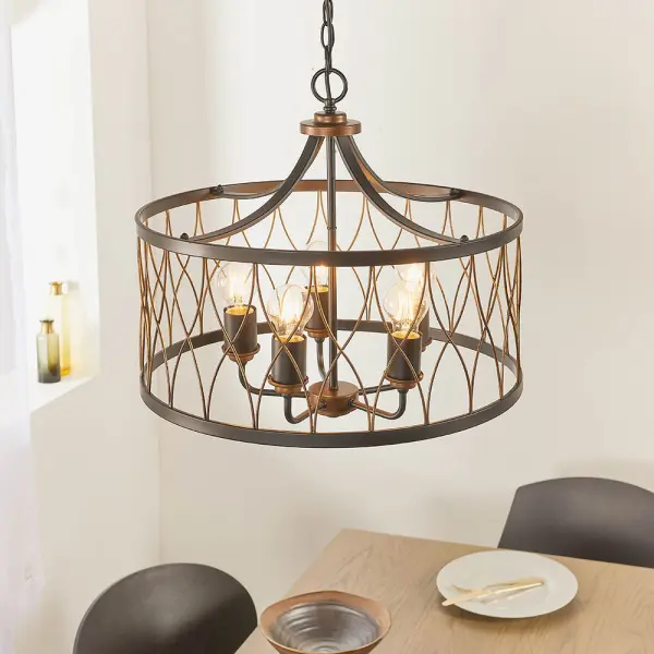 Heston 5 Light Bronze & Matt Black Pendant