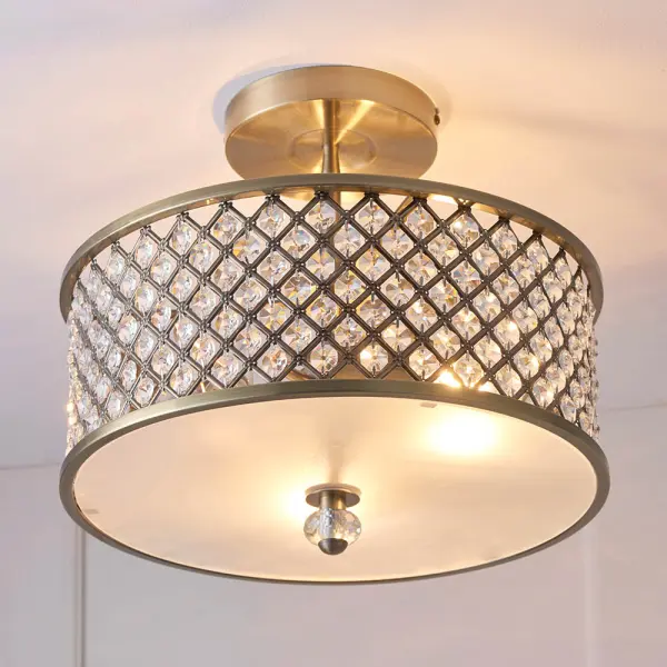 Hudson 3 Light Semi Flush in Antique Brass