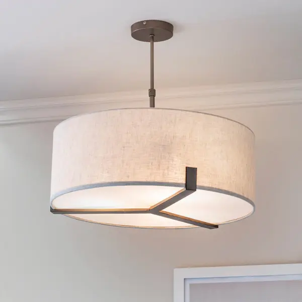 Hayfield 3 Light Bronze Pendant C/W Natural Shade