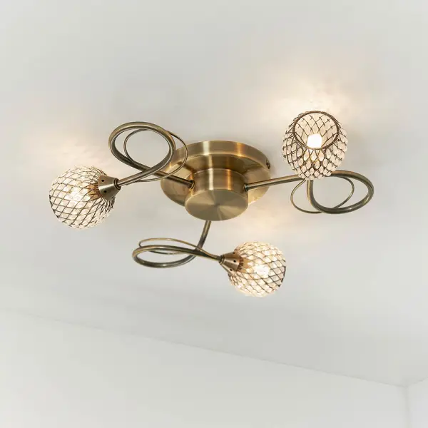 Aherne 3 Light Semi Flush in Antique Brass