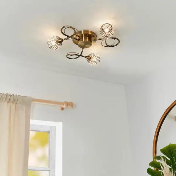 Aherne 3 Light Semi Flush in Antique Brass