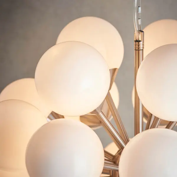 Oscar 28 Light Pendant in Satin Nickel with Gloss White Glass