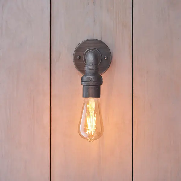 Pipe Single Industrial Wall Light in Pewter Finish