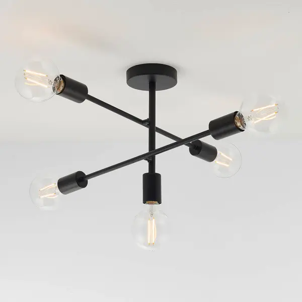 Studio 5 Light Semi Flush Fitting in Matt Black
