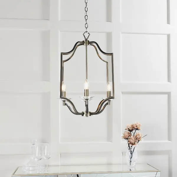 Lainey 4 Light Pendant in Antique Brass & Crystal