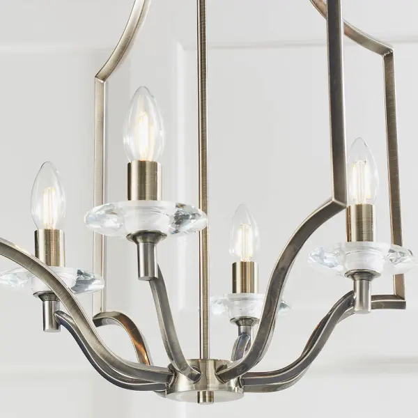 Lainey 4 Light Pendant in Antique Brass & Crystal
