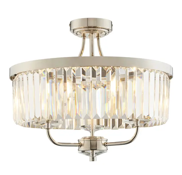 Carol 3 Light Nickel & Clear Glass Semi Flush