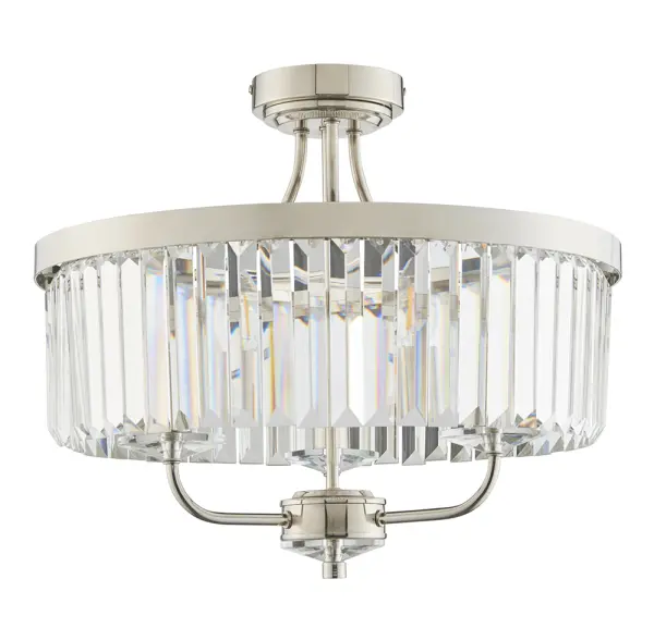 Carol 3 Light Nickel & Clear Glass Semi Flush