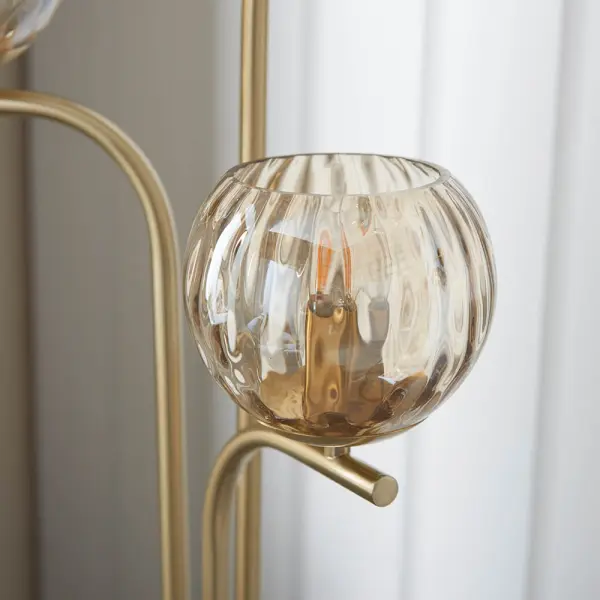 Dimple 3 Light Floor Lamp in Brushed Brass with Chapamgne Glass