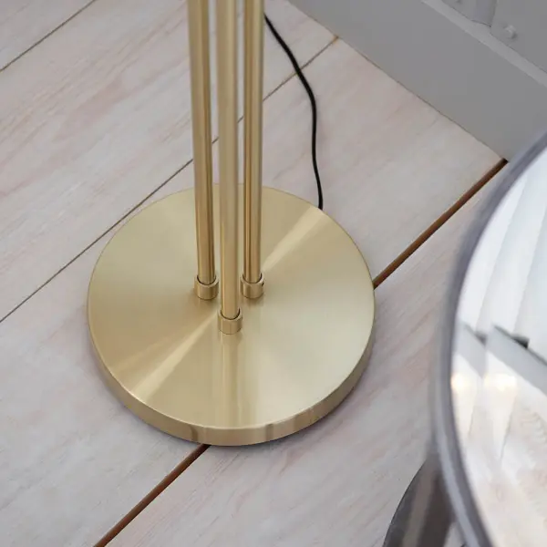 Dimple 3 Light Floor Lamp in Brushed Brass with Chapamgne Glass