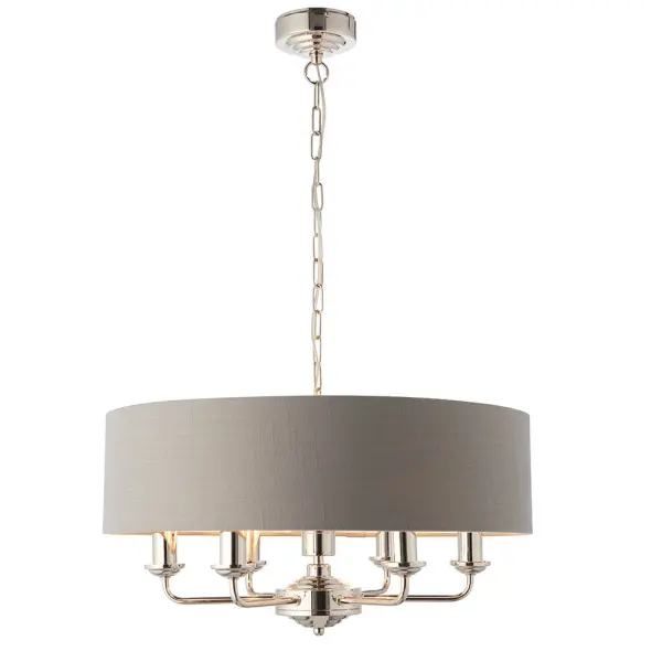 Highclere 6 Light Drum Pendant in Bright Nickel C/W Charcoal Shade