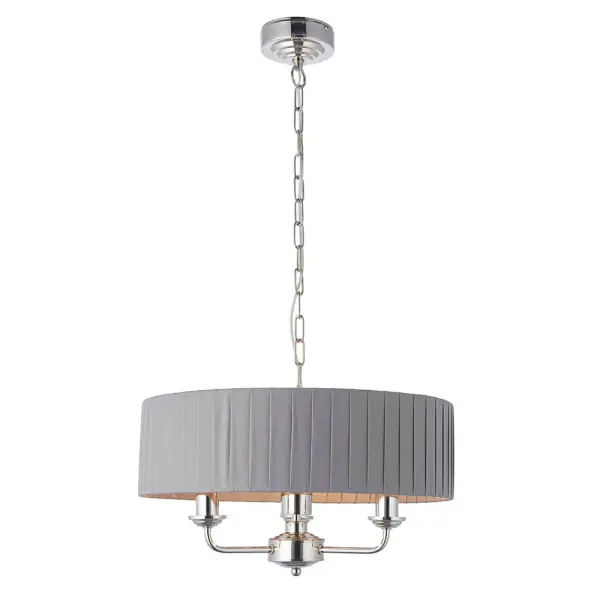 Highclere 3 Light in Bright Nickel C/W Wrapped Charcoal Silk Shade