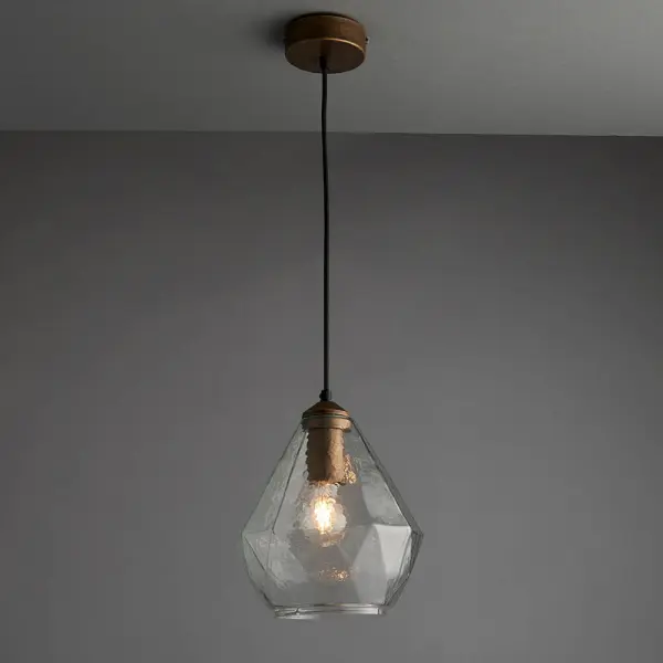 Ebbe Single Pendant in Antique Gold & Clear Glass