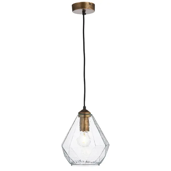 Ebbe Single Pendant in Antique Gold & Clear Glass