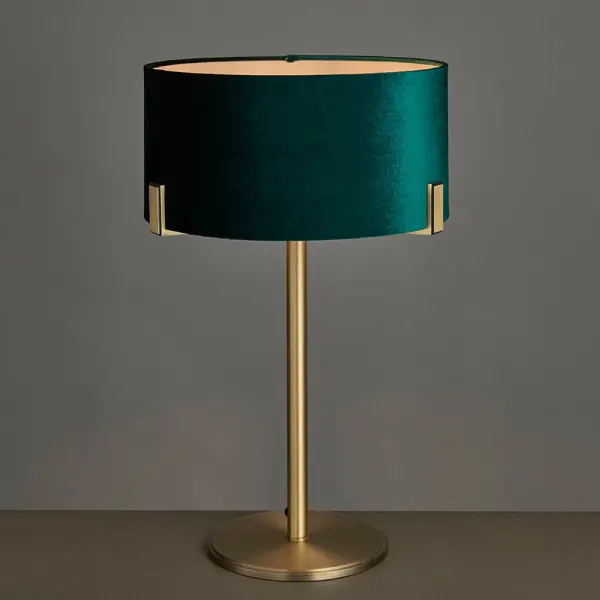 Hayfield Table Lamp in Matt Antique Brass C/W Green Velvet Shade