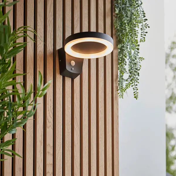 Ebro Solar Powered Wall Light with Photocell & PIR