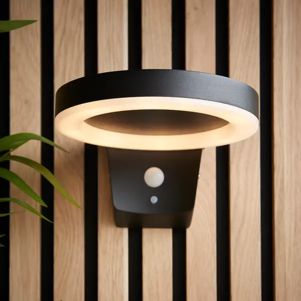 Ebro Solar Powered Wall Light with Photocell & PIR