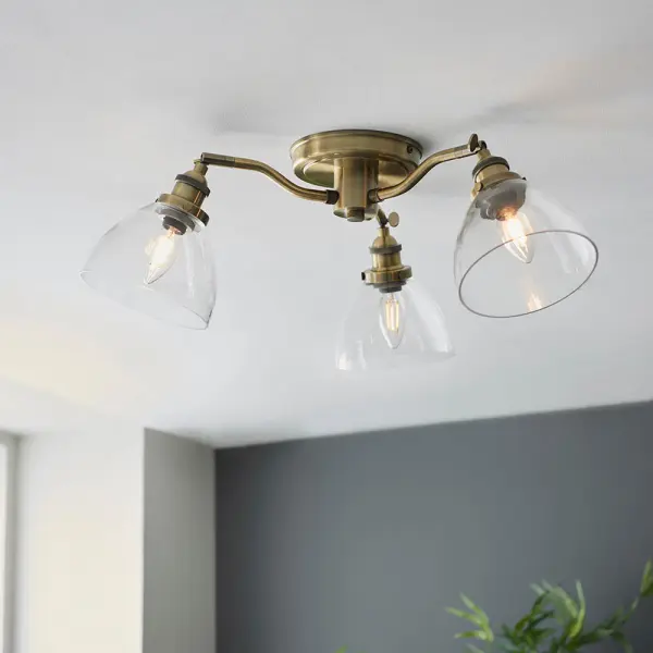 Hansen 3 Light Semi Flush in Antique Brass