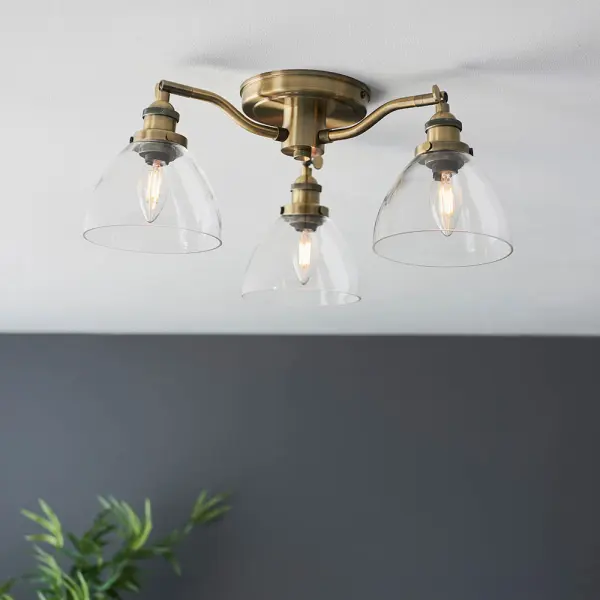 Hansen 3 Light Semi Flush in Antique Brass