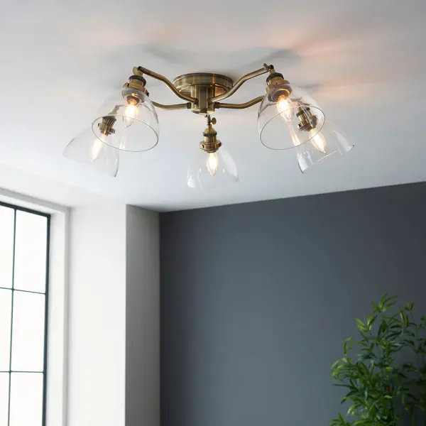 Hansen 5 Light Semi Flush in Antique Brass