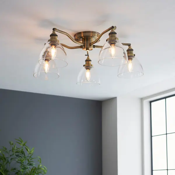 Hansen 5 Light Semi Flush in Antique Brass