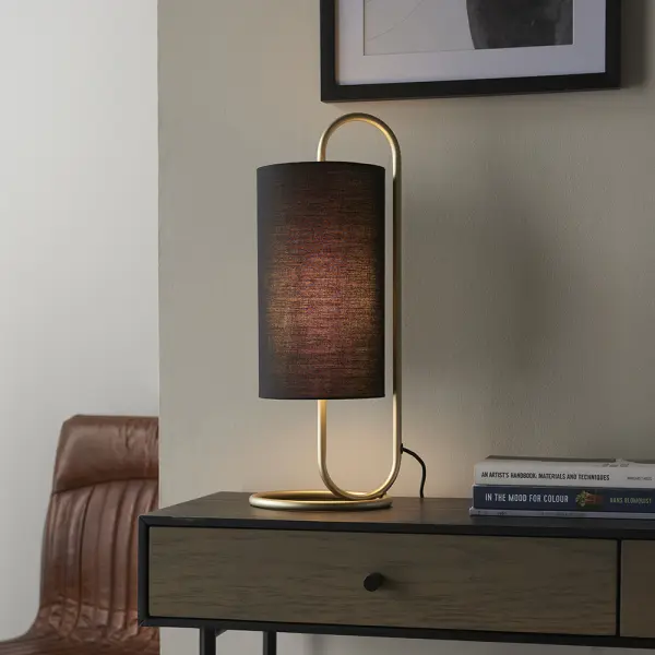 Klip Antique Brass Oval Table Lamp with Black Shade